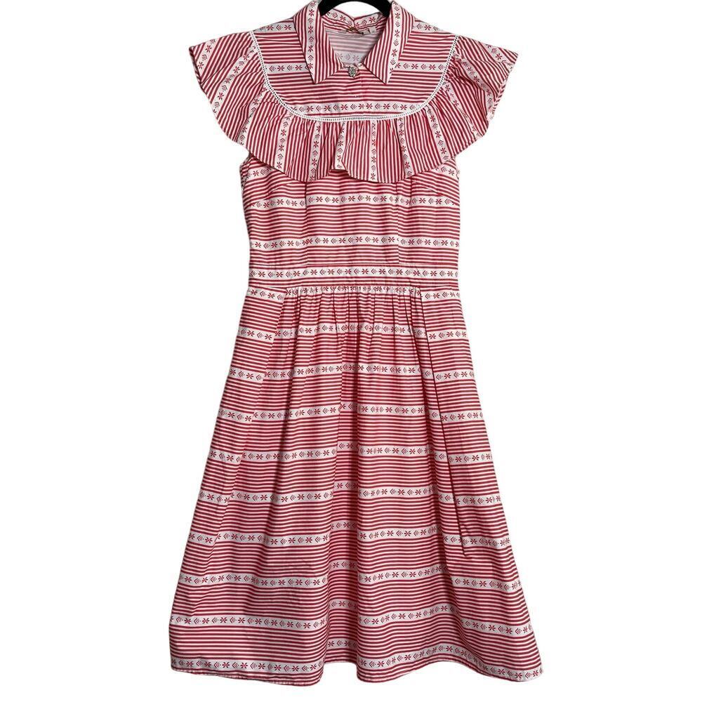 Yiguo Striped Dress High Neck Short Sleeve A-Line Flowy Sz Medium